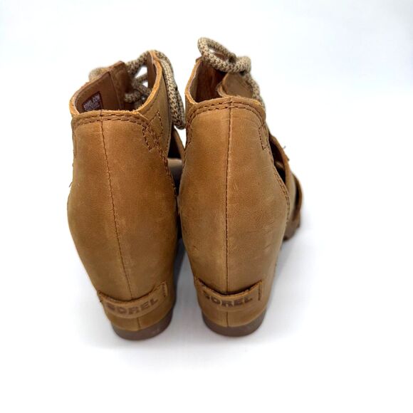 Sorel Joanie Leather Platform Wedge Sandal - Camel 6 - Picture 6 of 8